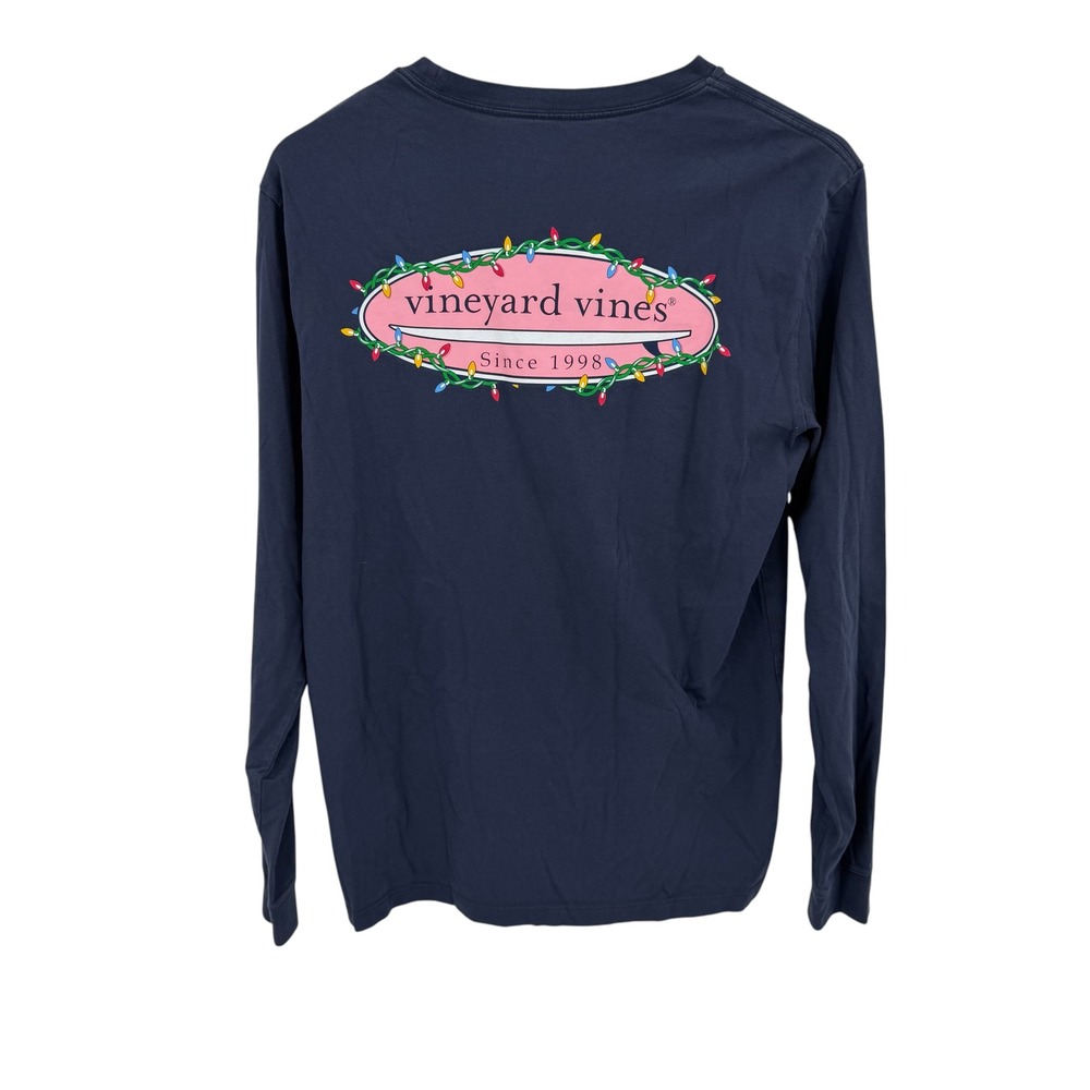 Vineyard Vines Long Sleeve Pocket Tee Women S Navy Christmas Lights Graphic